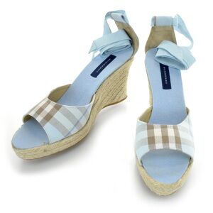 Burberry Blue Nova Check Espadrille Sandals, size 39